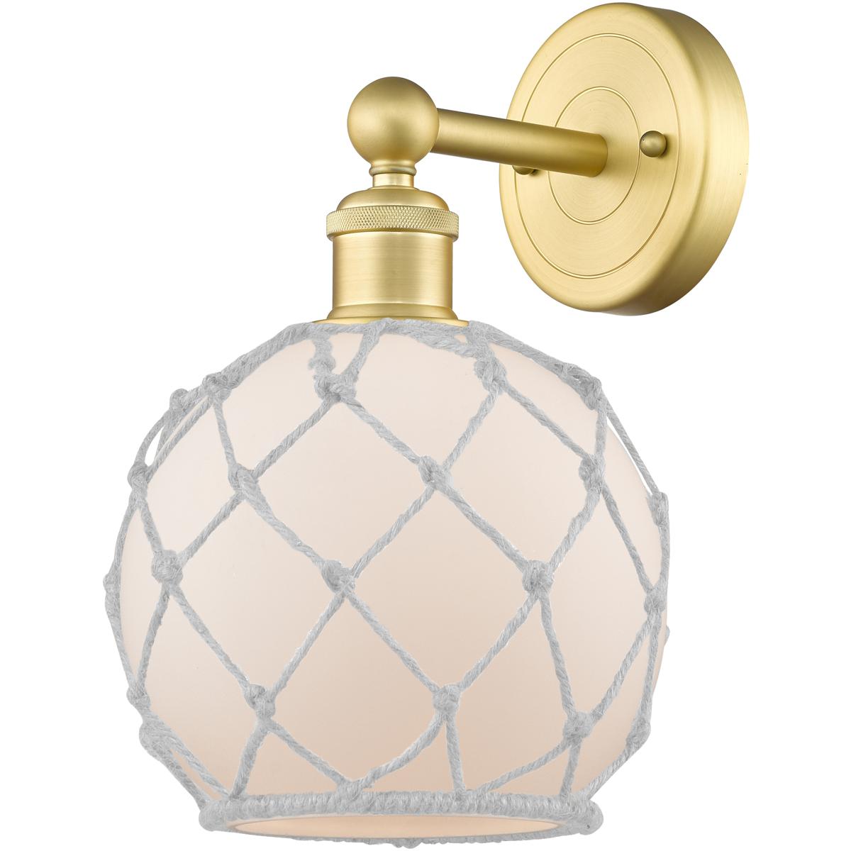 Innovations Lighting 616-1W-SG-G121-8RW Edison Farmhouse Rope Armed Sconce Wall Light in Satin Gold, White Glass with White Rope
