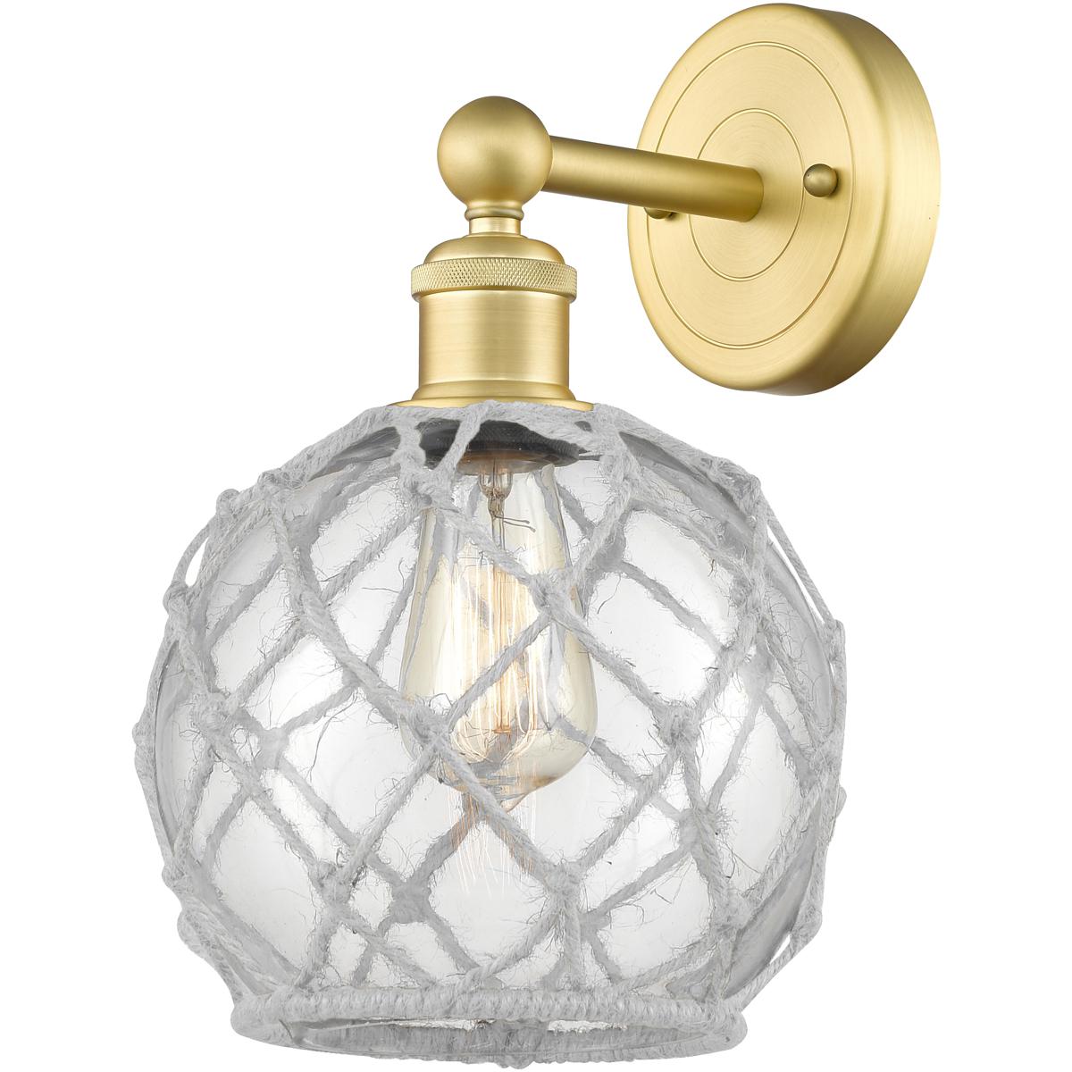 Innovations Lighting 616-1W-SG-G122-8RW Edison Farmhouse Rope Armed Sconce Wall Light in Satin Gold, Clear Glass with White Rope