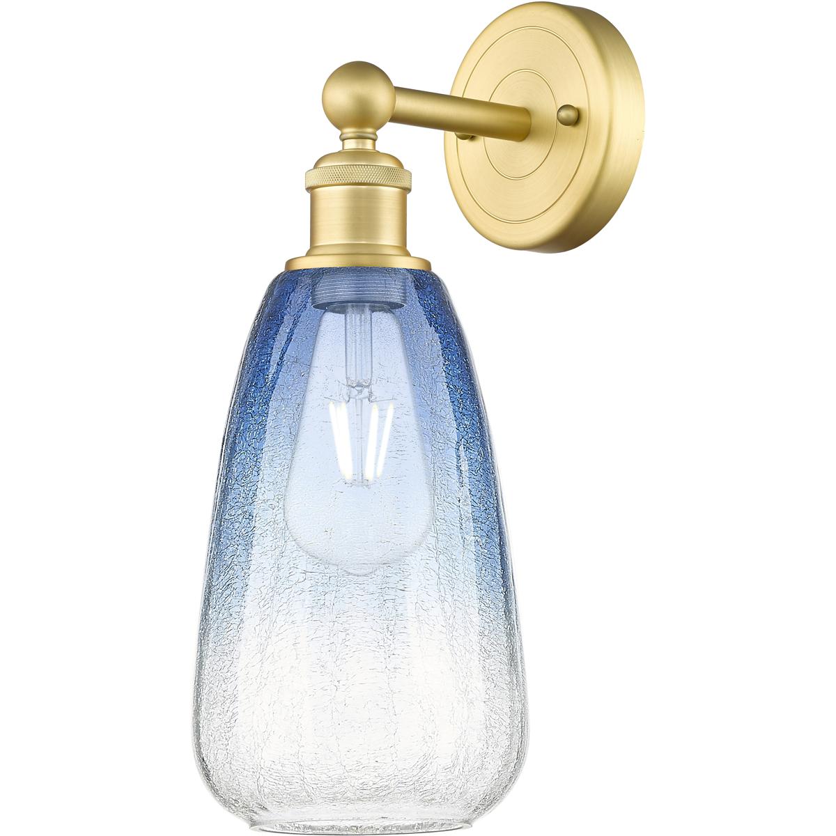 Innovations Lighting 616-1W-SG-G480-6SB Edison Brookhaven Almond Armed Sconce Wall Light in Satin Gold, Sapphire Blue Glass