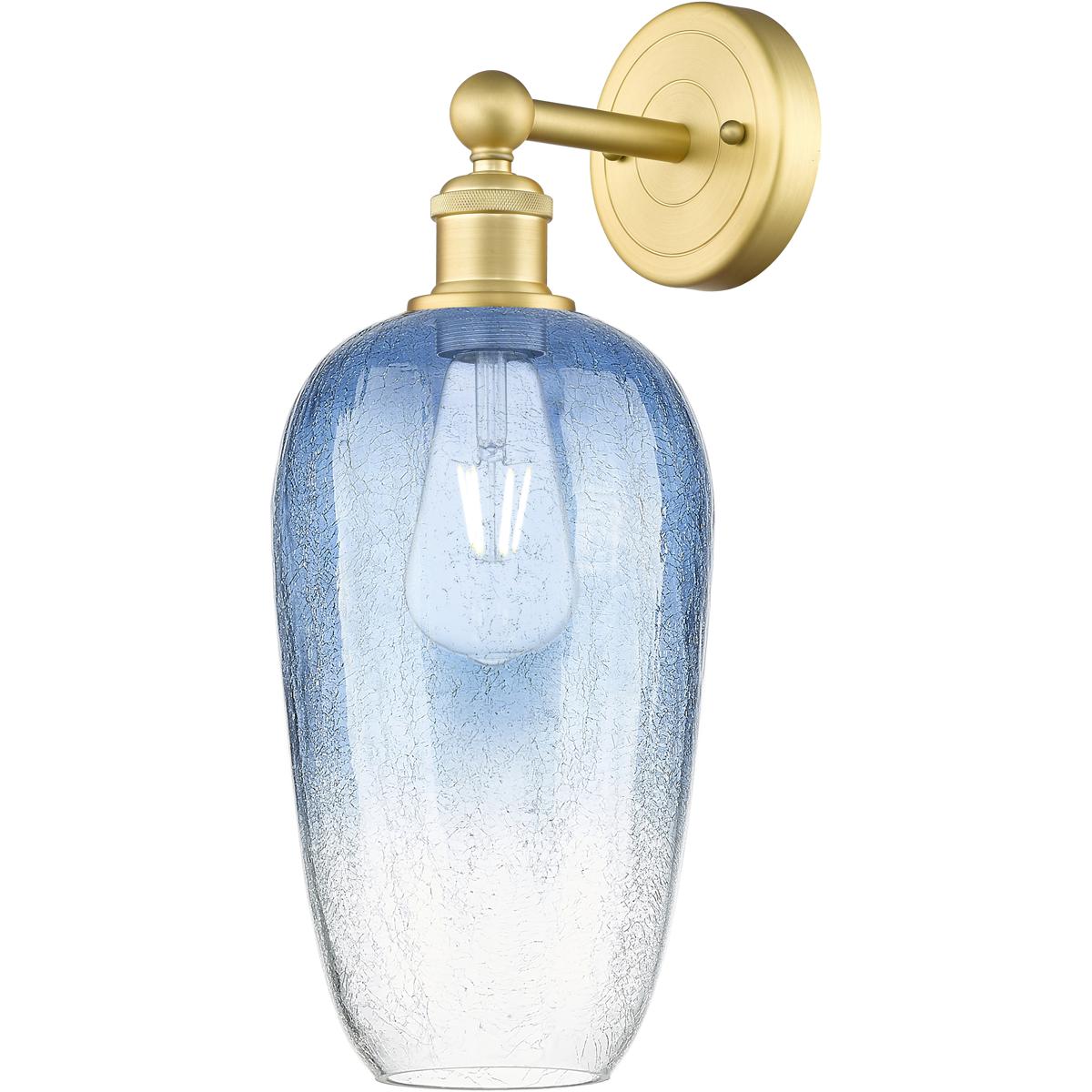 Innovations Lighting 616-1W-SG-G484-7SB Edison Brookhaven Flute Armed Sconce Wall Light in Satin Gold, Sapphire Blue Glass