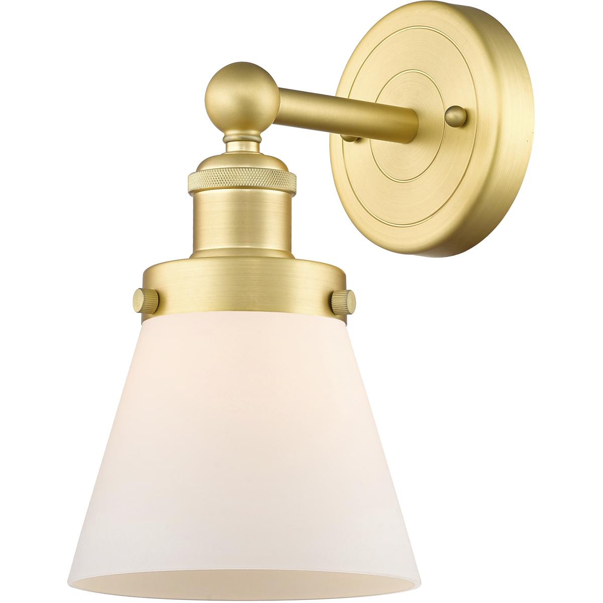 Innovations Lighting 616-1W-SG-G61 Cone 1 Light 6.5 inch Satin Gold Sconce Wall Light in Matte White Glass, Small