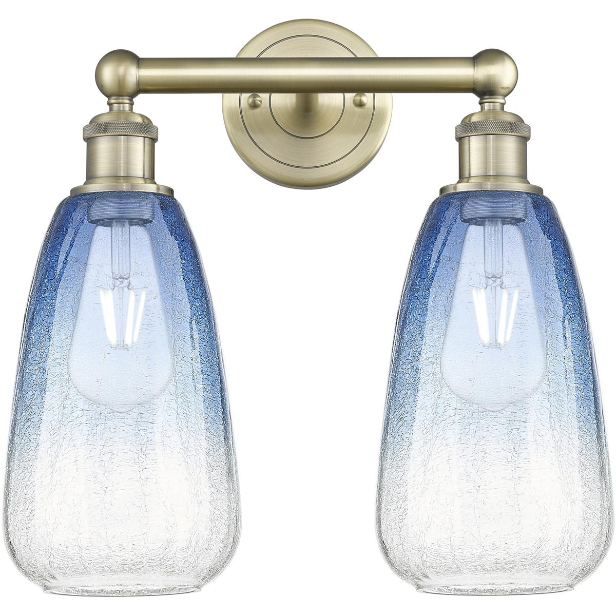 Innovations Lighting 616-2W-AB-G480-6SB Edison Brookhaven Almond 2 Light 15 inch Antique Brass Bath Vanity Light Wall Light in Sapphire Blue Glass