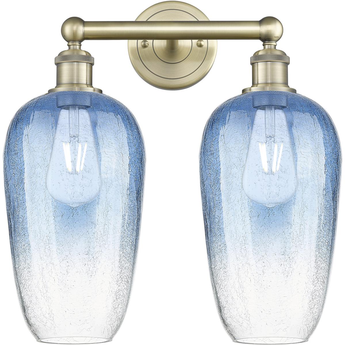 Innovations Lighting 616-2W-AB-G484-7SB Edison Brookhaven Flute 2 Light 16 inch Antique Brass Bath Vanity Light Wall Light in Sapphire Blue Glass