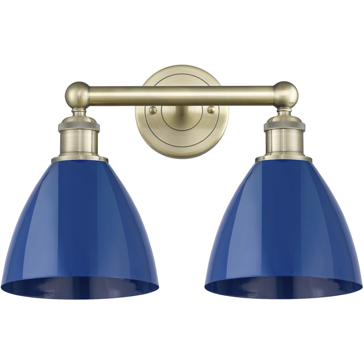 Innovations Lighting 616-2W-AB-MBD-75-BL Plymouth Dome 2 Light 16.5 inch Antique Brass Bath Vanity Light Wall Light in Blue