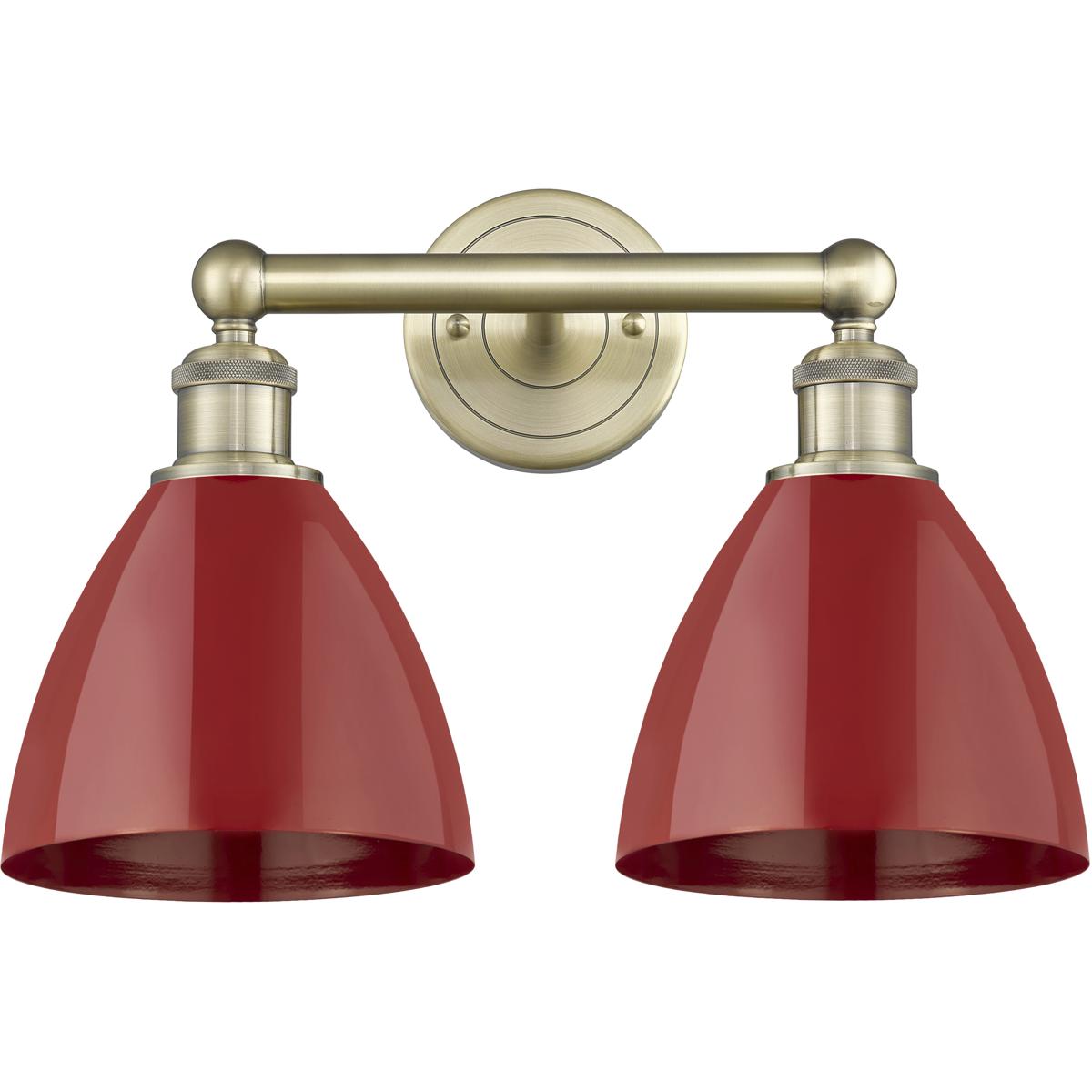Innovations Lighting 616-2W-AB-MBD-75-RD Plymouth Dome 2 Light 16.5 inch Antique Brass Bath Vanity Light Wall Light in Red, Cone