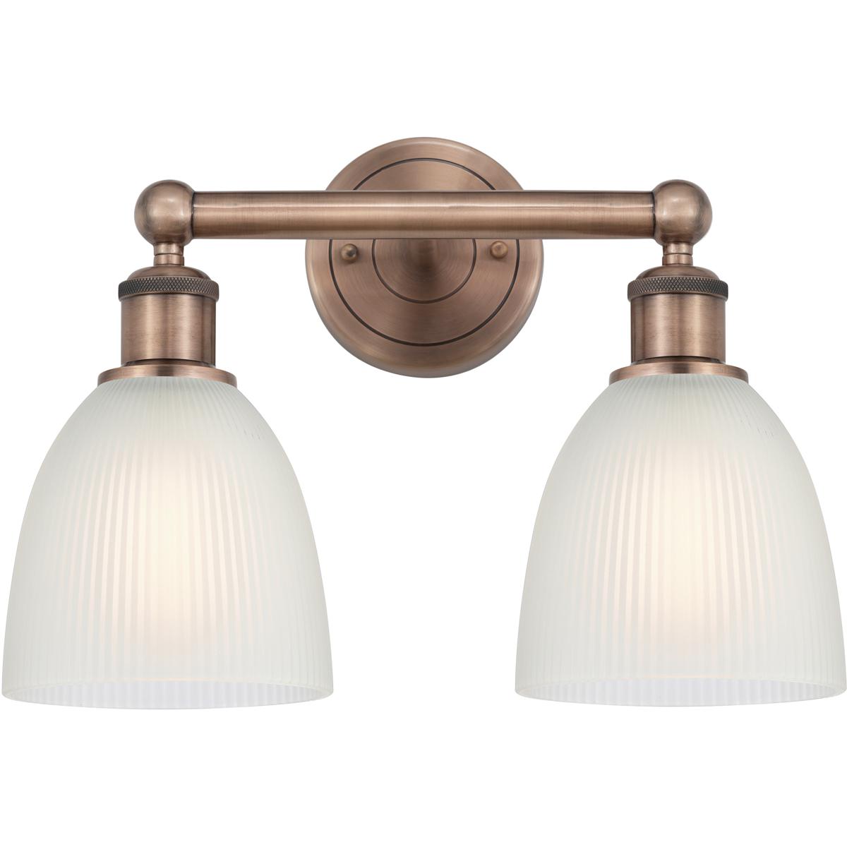 Innovations Lighting 616-2W-AC-G381 Castile 2 Light 15 inch Antique Copper Bath Vanity Light Wall Light in White Glass