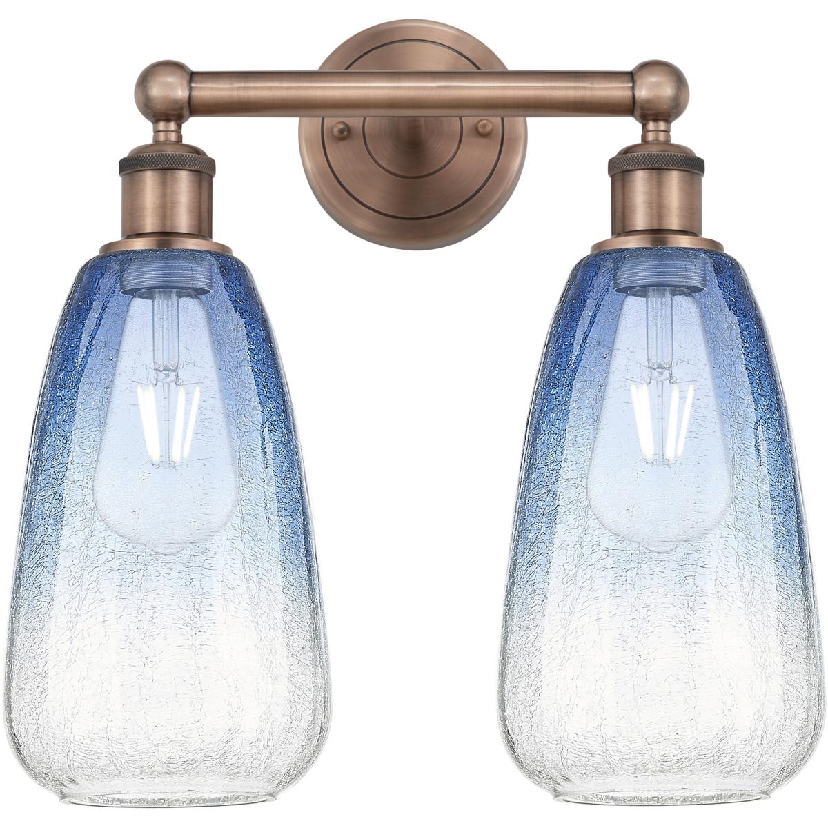 Innovations Lighting 616-2W-AC-G480-6SB Edison Brookhaven Almond 2 Light 15 inch Antique Copper Bath Vanity Light Wall Light in Sapphire Blue Glass