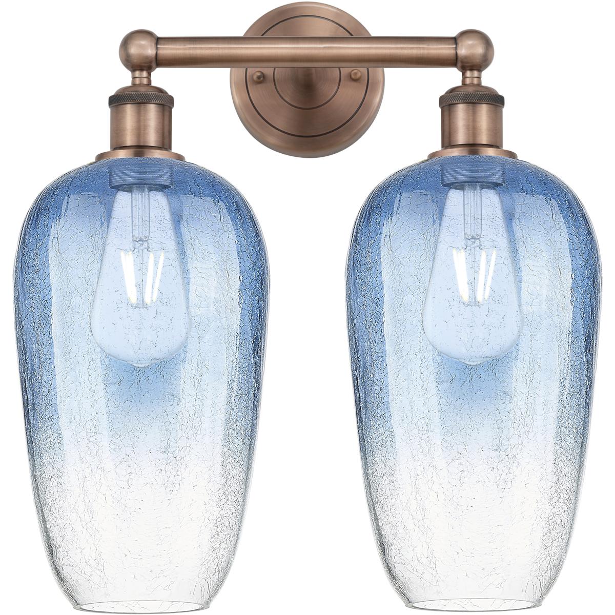 Innovations Lighting 616-2W-AC-G484-7SB Edison Brookhaven Flute 2 Light 16 inch Antique Copper Bath Vanity Light Wall Light in Sapphire Blue Glass