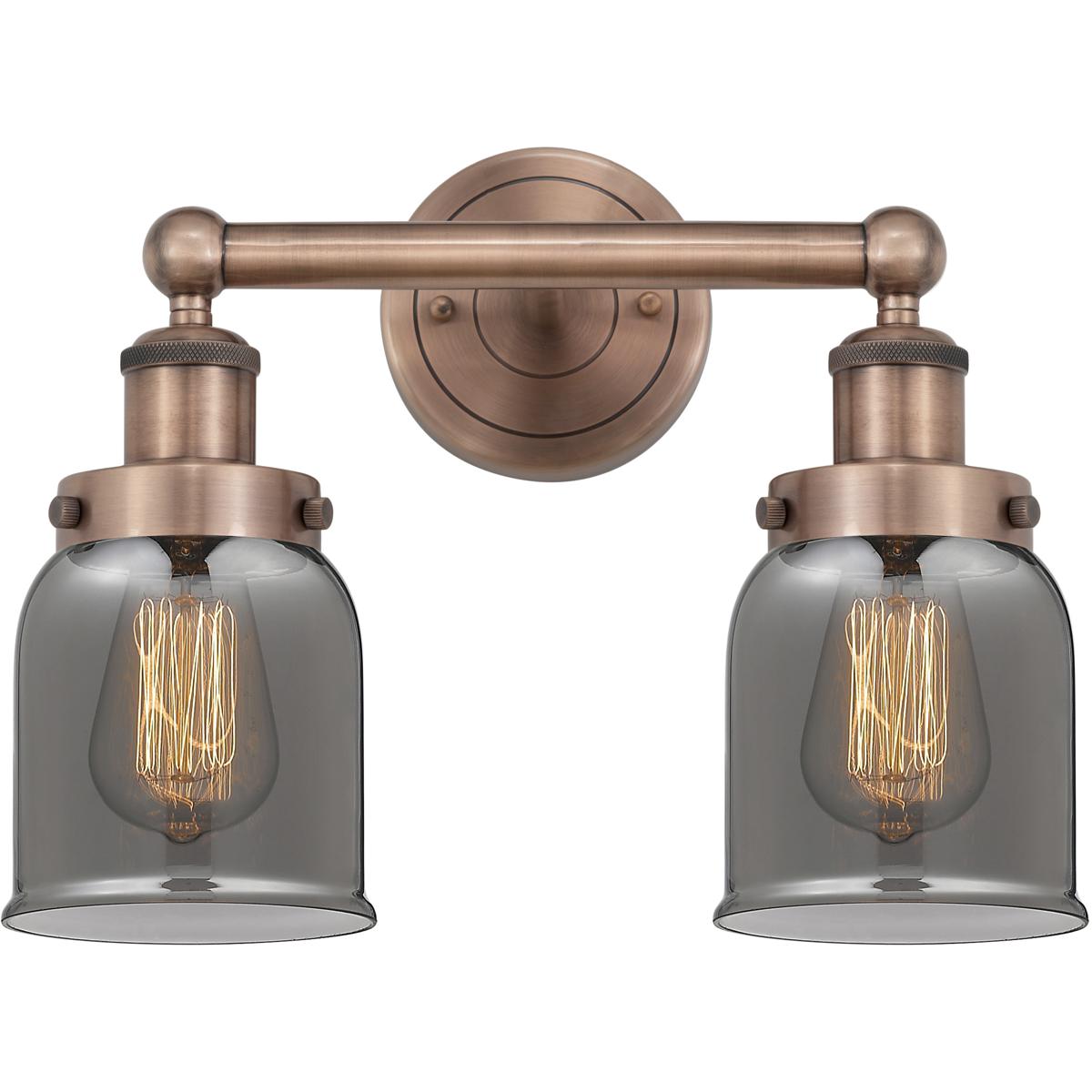 Innovations Lighting 616-2W-AC-G53 Bell 2 Light 15.5 inch Antique Copper Bath Vanity Light Wall Light in Plated Smoke