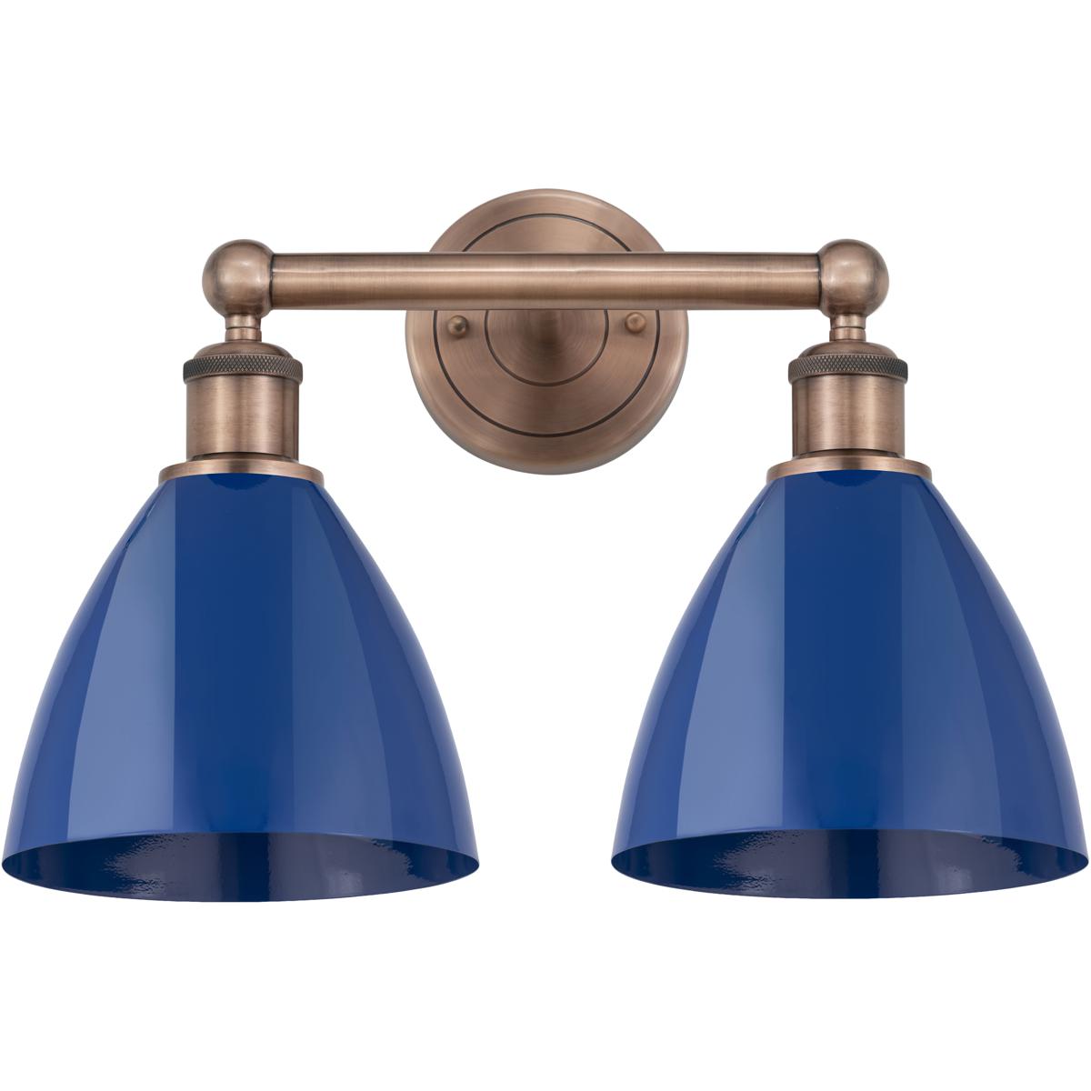 Innovations Lighting 616-2W-AC-MBD-75-BL Plymouth Dome 2 Light 16.5 inch Antique Copper Bath Vanity Light Wall Light in Blue