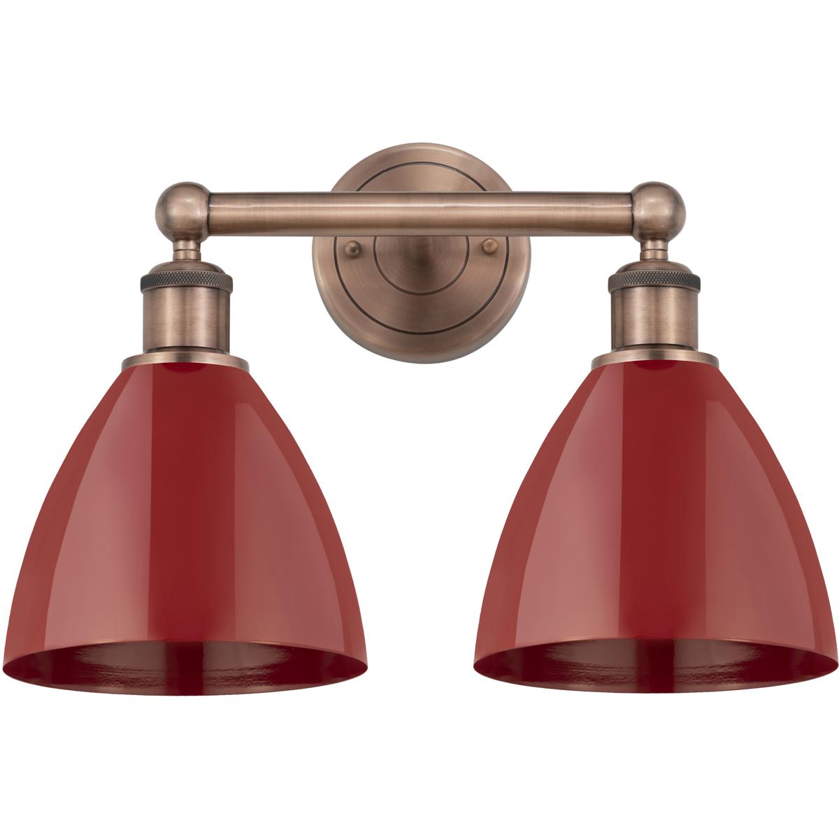 Innovations Lighting 616-2W-AC-MBD-75-RD Plymouth Dome 2 Light 16.5 inch Antique Copper Bath Vanity Light Wall Light in Red, Cone