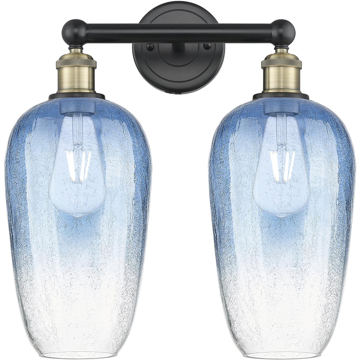 Innovations Lighting 616-2W-BAB-G484-7SB Edison Brookhaven Flute 2 Light 16 inch Black Antique Brass Bath Vanity Light Wall Light in Sapphire Blue Gla