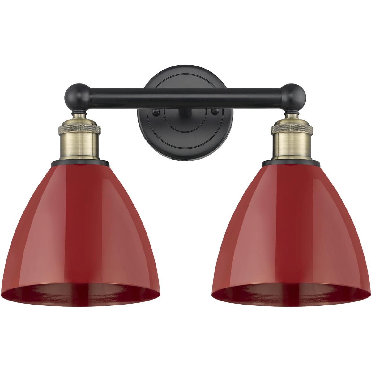Innovations Lighting 616-2W-BAB-MBD-75-RD Plymouth Dome 2 Light 16.5 inch Black Antique Brass Bath Vanity Light Wall Light in Red, Cone