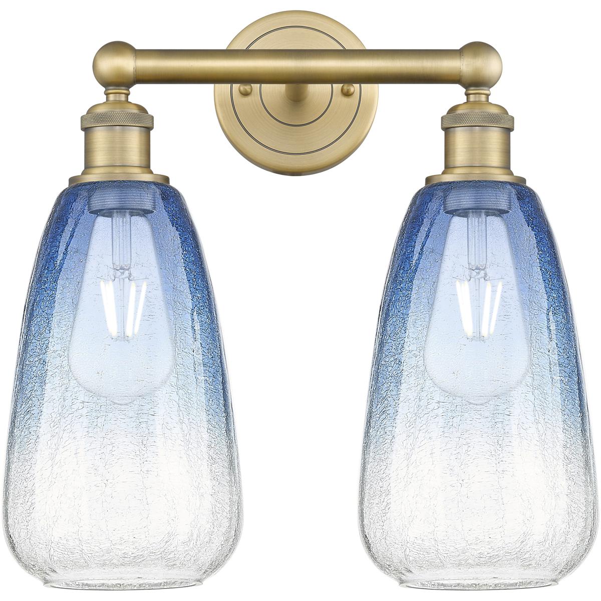 Innovations Lighting 616-2W-BB-G480-6SB Edison Brookhaven Almond 2 Light 15 inch Brushed Brass Bath Vanity Light Wall Light in Sapphire Blue Glass