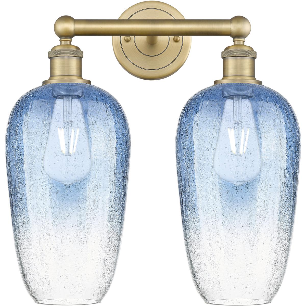 Innovations Lighting 616-2W-BB-G484-7SB Edison Brookhaven Flute 2 Light 16 inch Brushed Brass Bath Vanity Light Wall Light in Sapphire Blue Glass