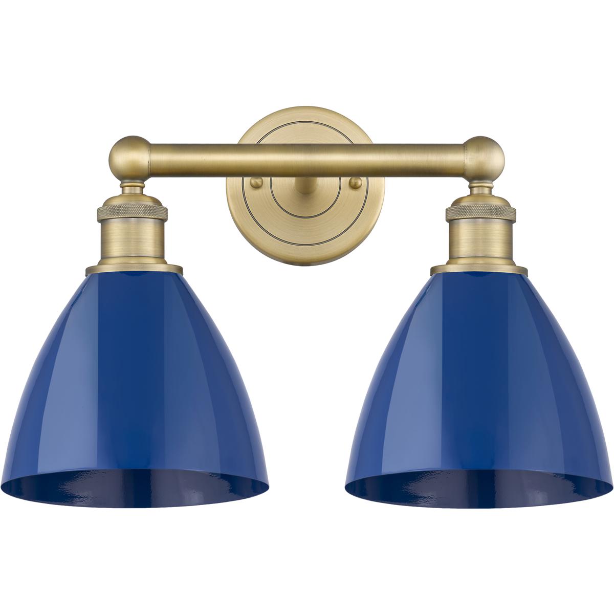 Innovations Lighting 616-2W-BB-MBD-75-BL Plymouth Dome 2 Light 16.5 inch Brushed Brass Bath Vanity Light Wall Light in Blue