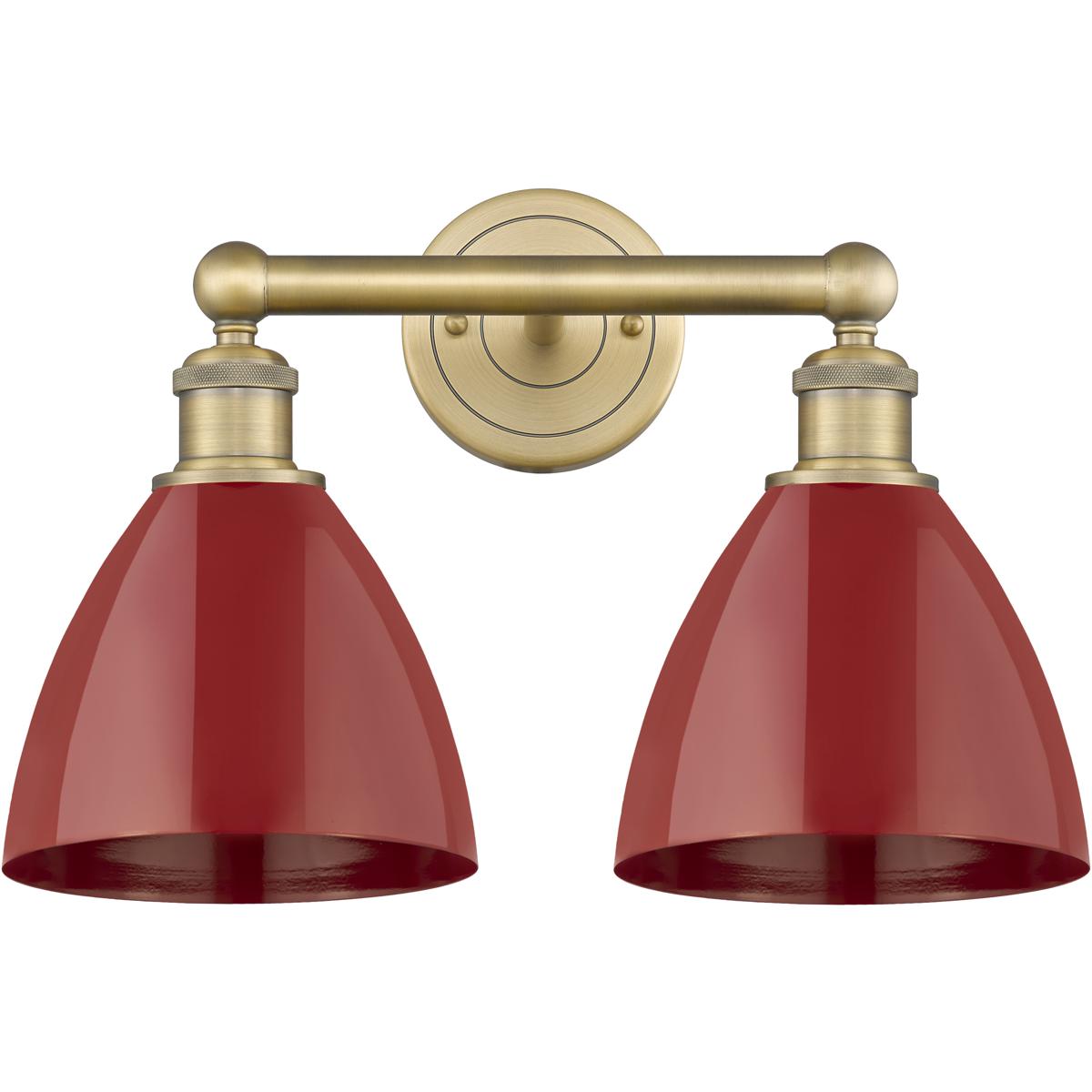Innovations Lighting 616-2W-BB-MBD-75-RD Plymouth Dome 2 Light 16.5 inch Brushed Brass Bath Vanity Light Wall Light in Red, Cone