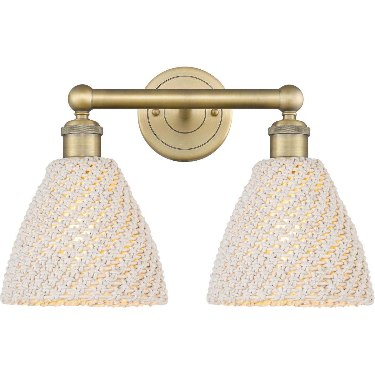 Innovations Lighting 616-2W-BB-NBD-75-NAT Edison Bristol Natural 2 Light 16.5 inch Brushed Brass Bath Vanity Light Wall Light