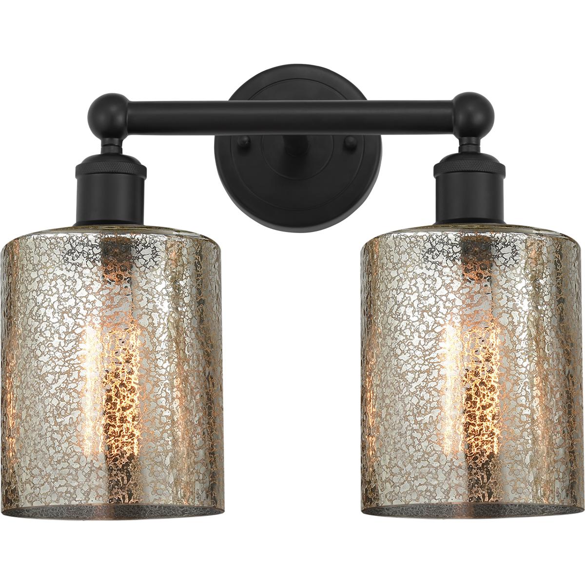 Innovations Lighting 616-2W-BK-G116 Edison Cobbleskill 2 Light 14 inch Matte Black Bath Vanity Light Wall Light in Mercury Glass