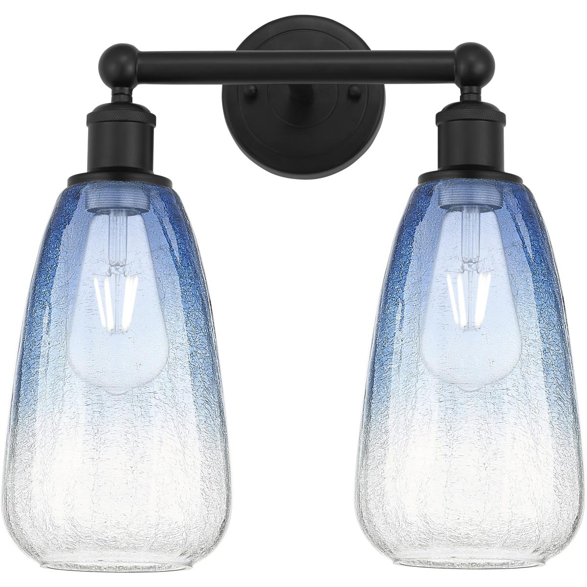 Innovations Lighting 616-2W-BK-G480-6SB Edison Brookhaven Almond 2 Light 15 inch Matte Black Bath Vanity Light Wall Light in Sapphire Blue Glass