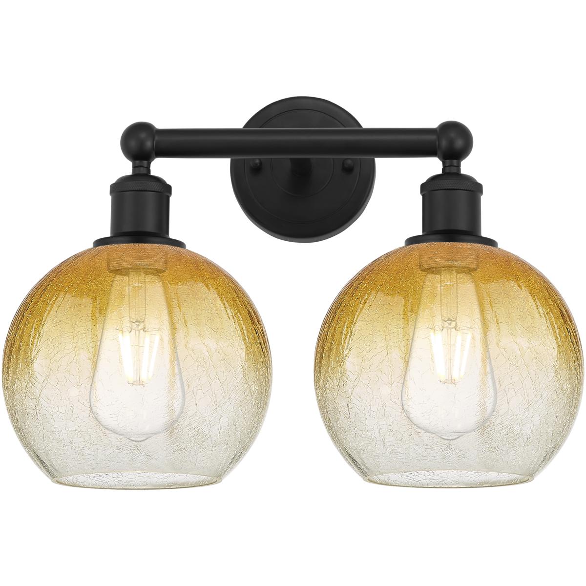 Innovations Lighting 616-2W-BK-G483-8AM Edison Brookhaven Globe 2 Light 17 inch Matte Black Bath Vanity Light Wall Light in Amber Glass