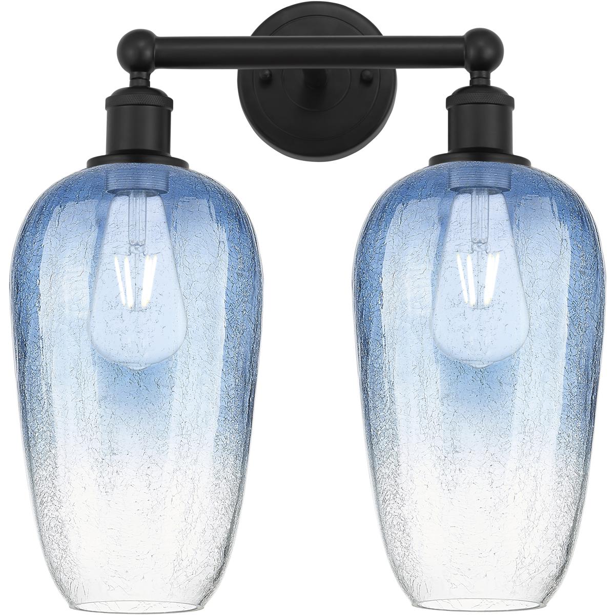 Innovations Lighting 616-2W-BK-G484-7SB Edison Brookhaven Flute 2 Light 16 inch Matte Black Bath Vanity Light Wall Light in Sapphire Blue Glass