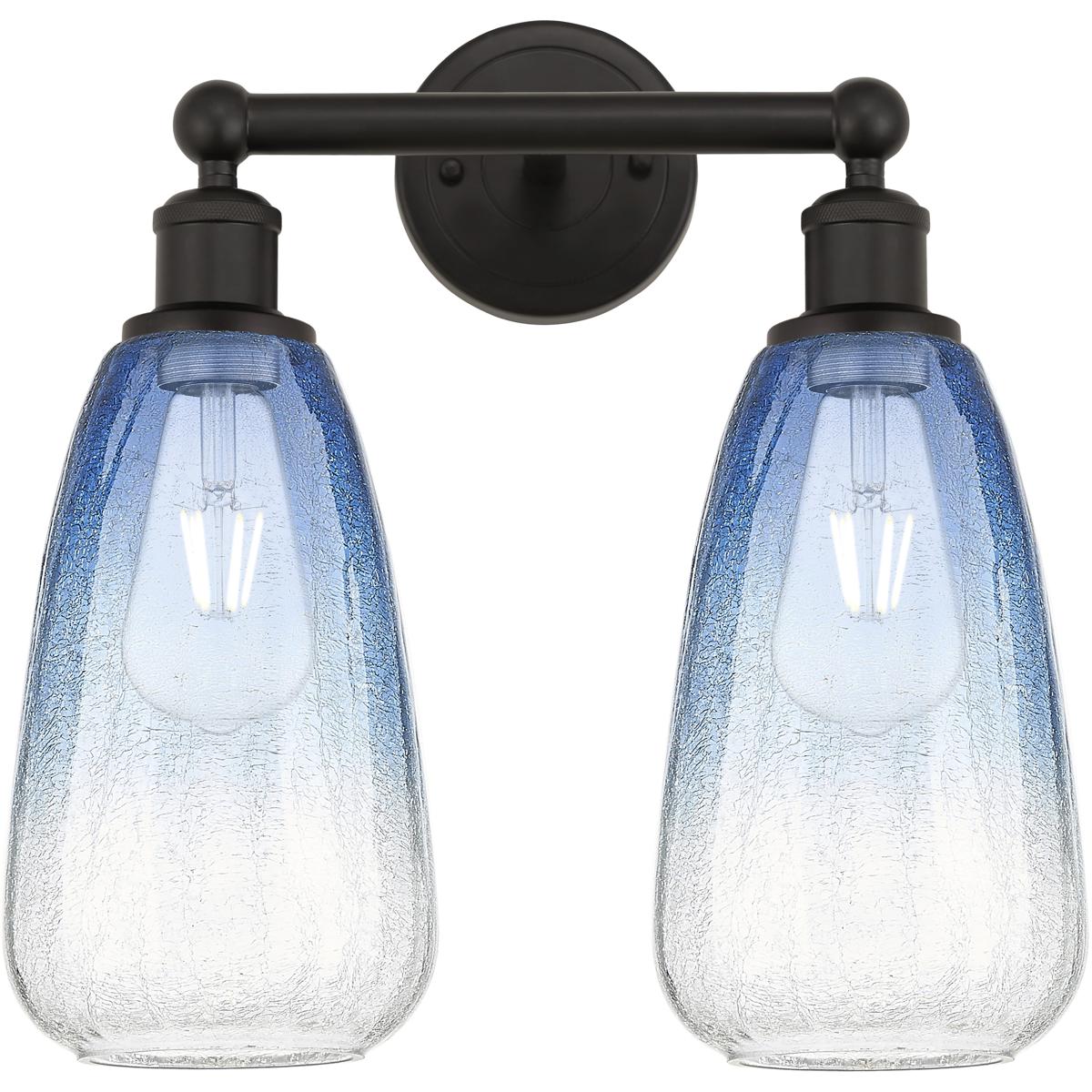 Innovations Lighting 616-2W-OB-G480-6SB Edison Brookhaven Almond 2 Light 15 inch Oil Rubbed Bronze Bath Vanity Light Wall Light in Sapphire Blue Glass