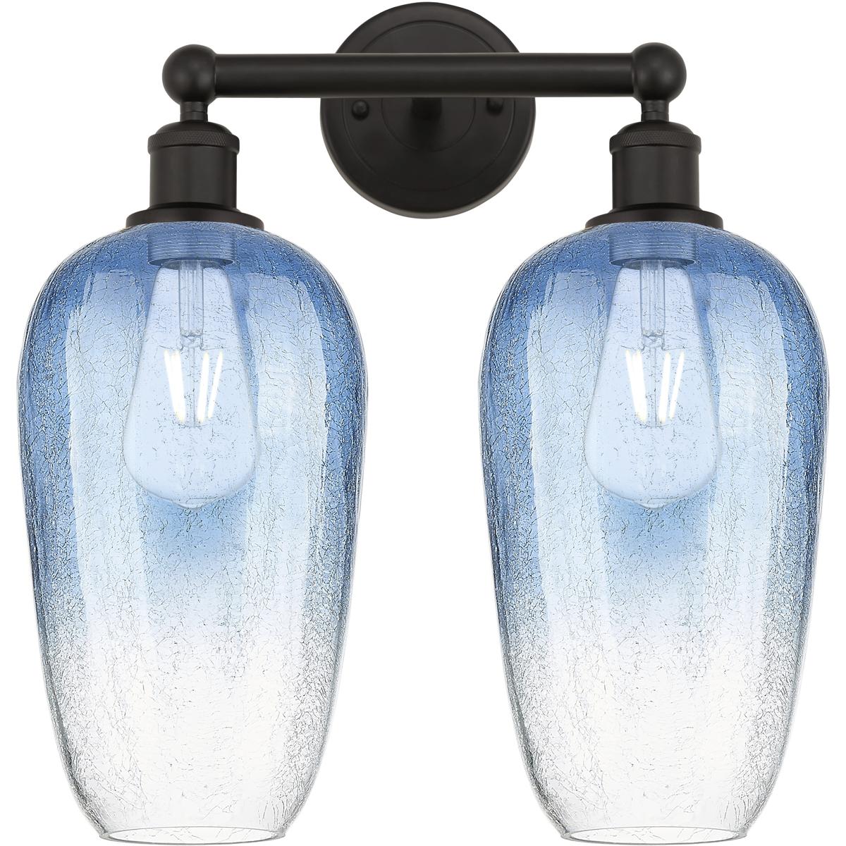 Innovations Lighting 616-2W-OB-G484-7SB Edison Brookhaven Flute 2 Light 16 inch Oil Rubbed Bronze Bath Vanity Light Wall Light in Sapphire Blue Glass