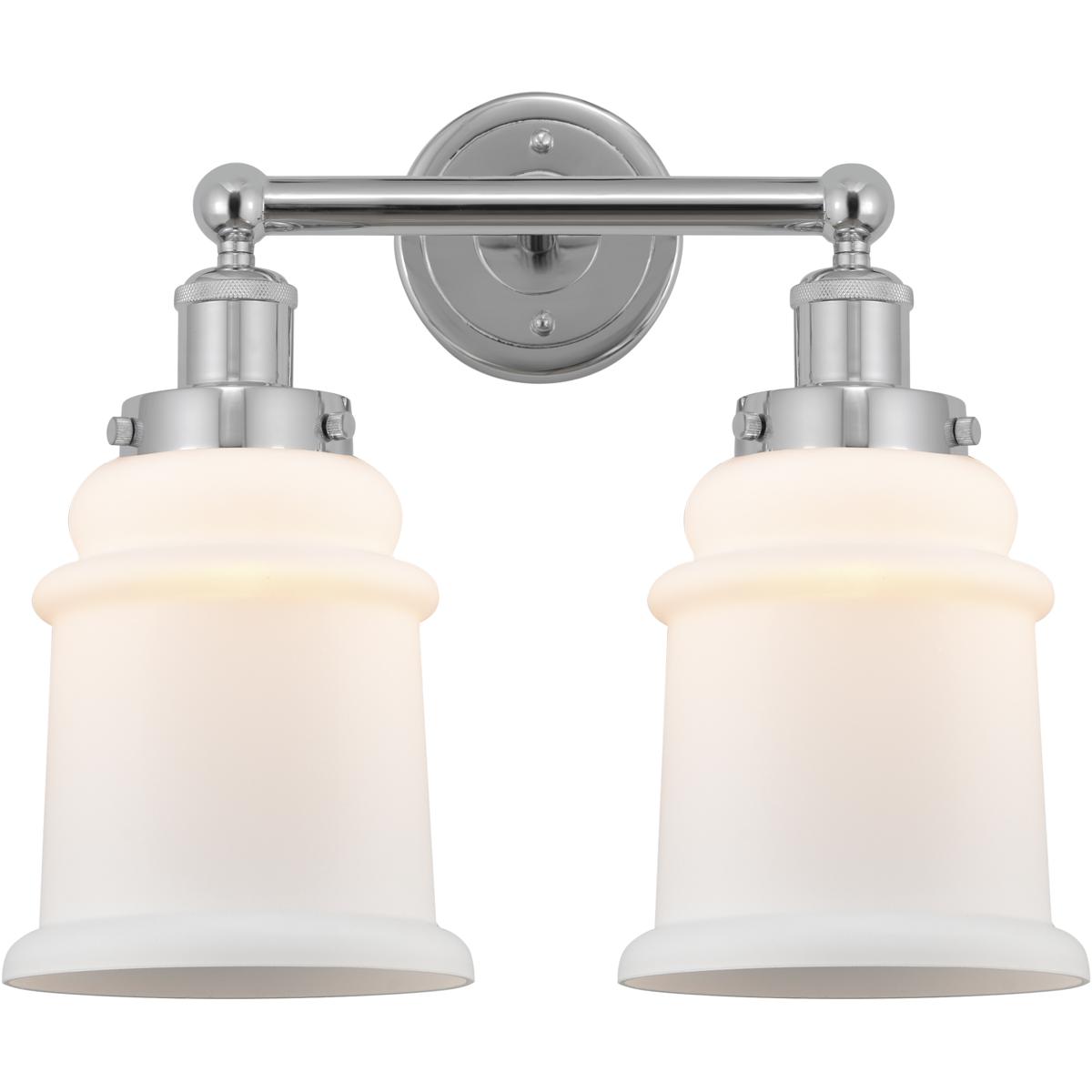 Innovations Lighting 616-2W-PC-G181 Edison Canton 2 Light 15 inch Polished Chrome Bath Vanity Light Wall Light in Matte White Glass