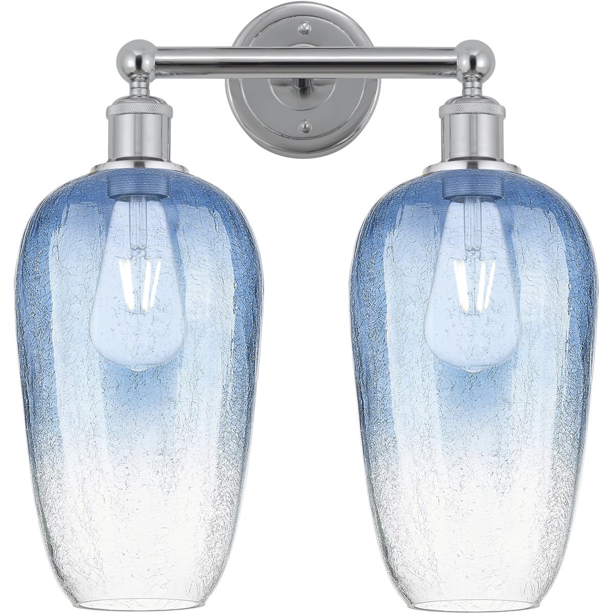 Innovations Lighting 616-2W-PC-G484-7SB Edison Brookhaven Flute 2 Light 16 inch Polished Chrome Bath Vanity Light Wall Light in Sapphire Blue Glass
