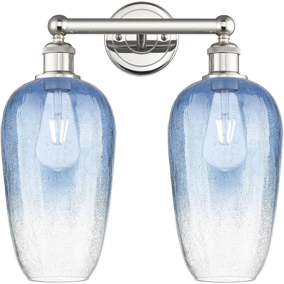 Innovations Lighting 616-2W-PN-G484-7SB Edison Brookhaven Flute 2 Light 16 inch Polished Nickel Bath Vanity Light Wall Light in Sapphire Blue Glass