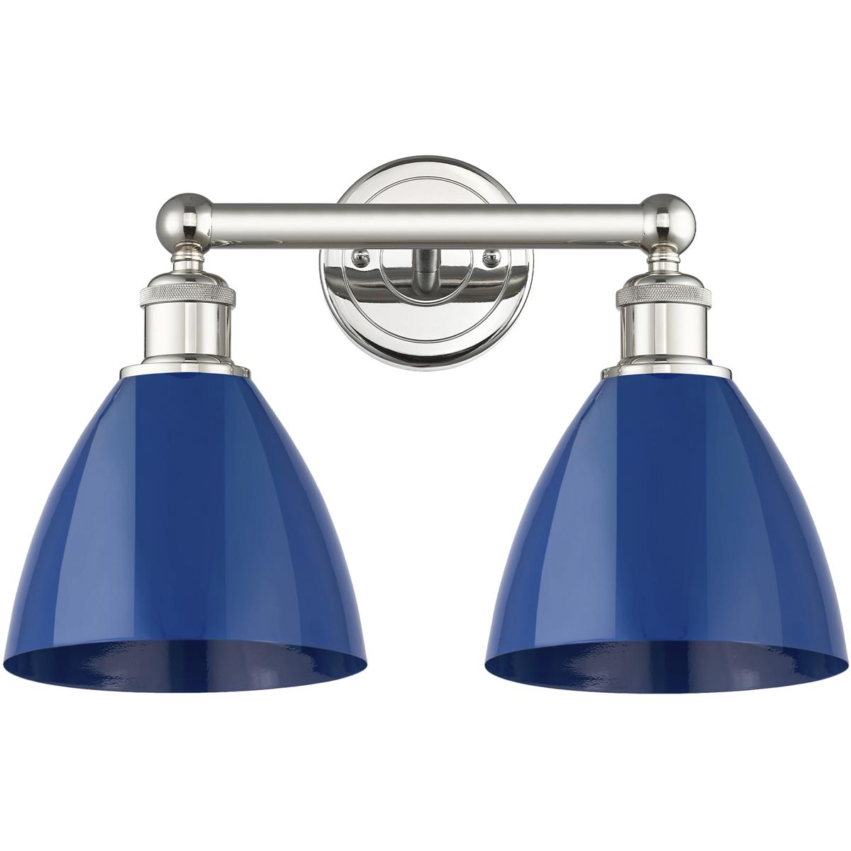Innovations Lighting 616-2W-PN-MBD-75-BL Plymouth Dome 2 Light 16.5 inch Polished Nickel Bath Vanity Light Wall Light in Blue