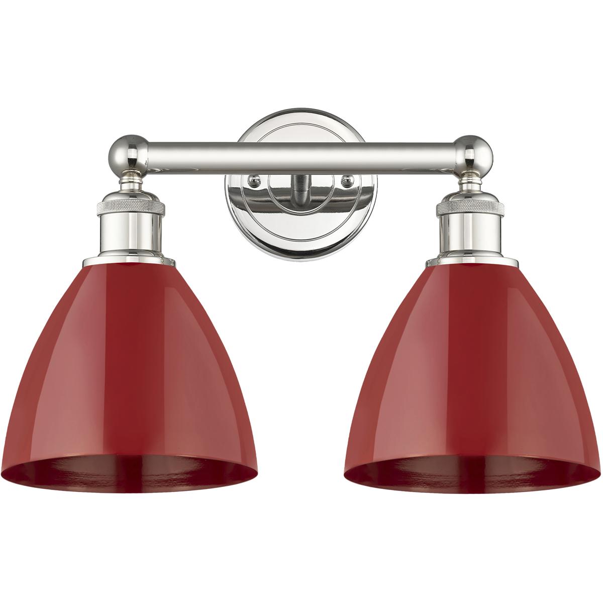 Innovations Lighting 616-2W-PN-MBD-75-RD Plymouth Dome 2 Light 16.5 inch Polished Nickel Bath Vanity Light Wall Light in Red, Cone