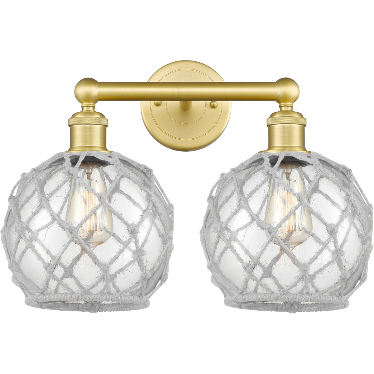 Innovations Lighting 616-2W-SG-G122-8RW Edison Farmhouse Rope 2 Light 17 inch Satin Gold Bath Vanity Light Wall Light in Clear Glass with White Rope