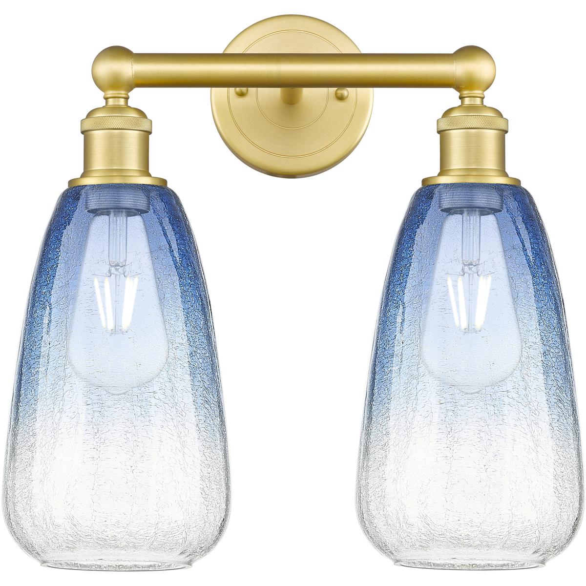Innovations Lighting 616-2W-SG-G480-6SB Edison Brookhaven Almond 2 Light 15 inch Satin Gold Bath Vanity Light Wall Light in Sapphire Blue Glass