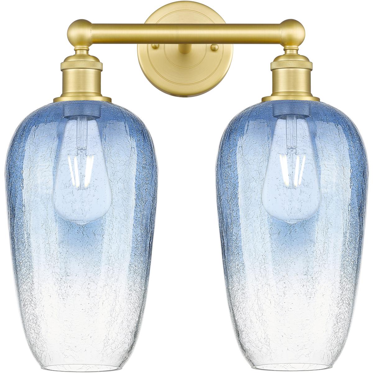 Innovations Lighting 616-2W-SG-G484-7SB Edison Brookhaven Flute 2 Light 16 inch Satin Gold Bath Vanity Light Wall Light in Sapphire Blue Glass