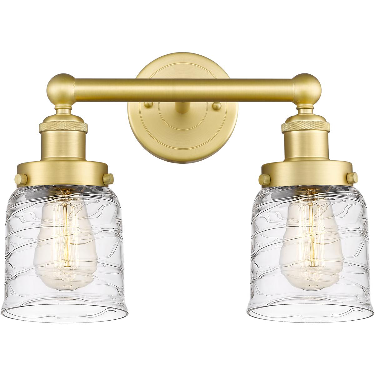 Innovations Lighting 616-2W-SG-G513 Bell 2 Light 15.5 inch Satin Gold Bath Vanity Light Wall Light in Clear Deco Swirl