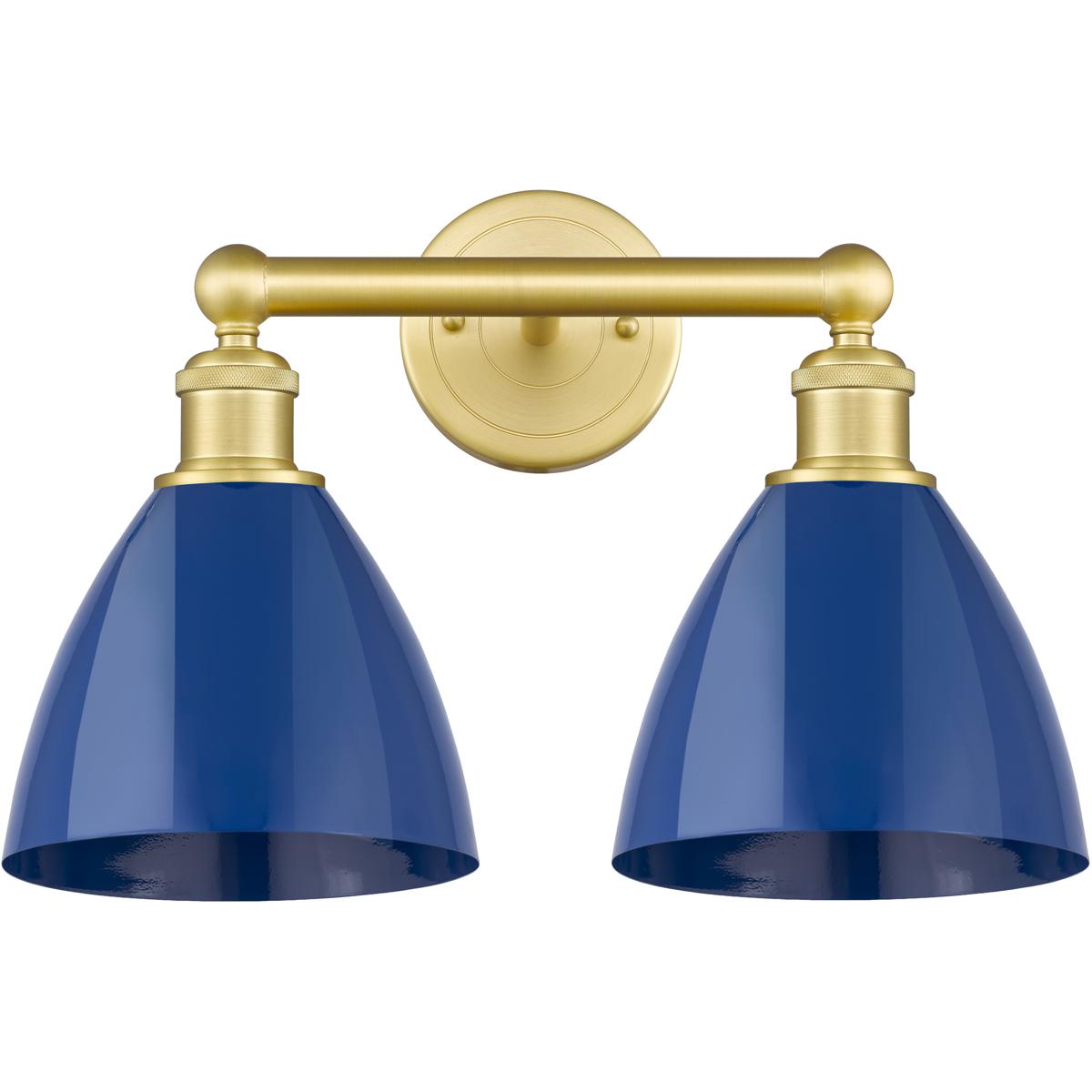 Innovations Lighting 616-2W-SG-MBD-75-BL Plymouth Dome 2 Light 16.5 inch Satin Gold Bath Vanity Light Wall Light in Blue
