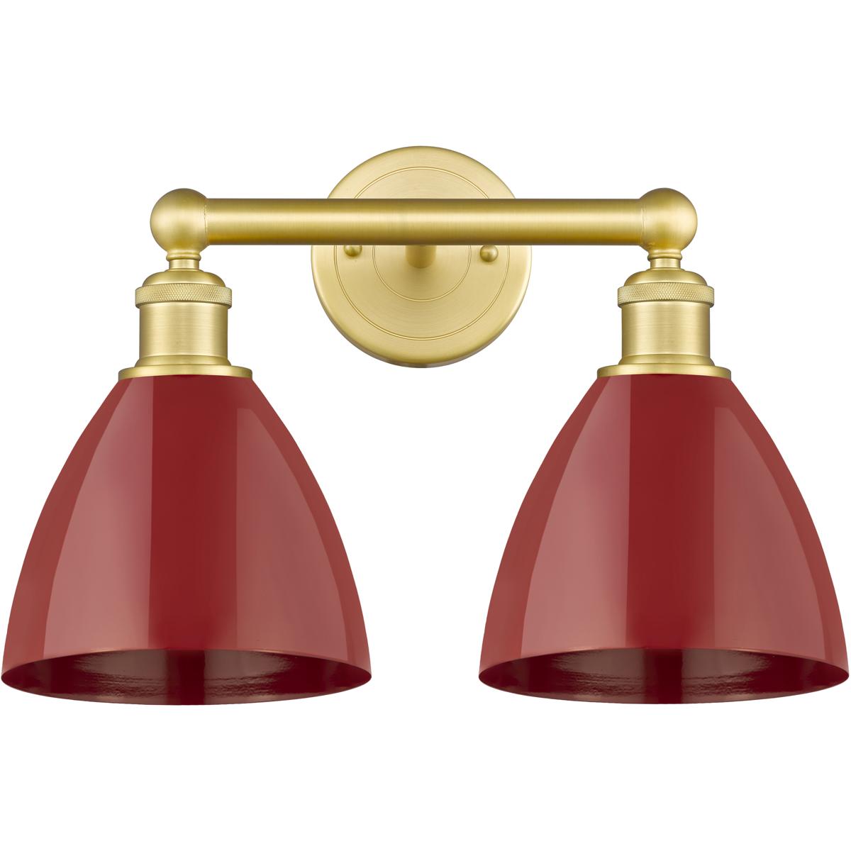 Innovations Lighting 616-2W-SG-MBD-75-RD Plymouth Dome 2 Light 16.5 inch Satin Gold Bath Vanity Light Wall Light in Red, Cone