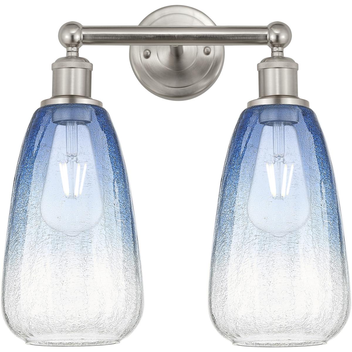 Innovations Lighting 616-2W-SN-G480-6SB Edison Brookhaven Almond 2 Light 15 inch Brushed Satin Nickel Bath Vanity Light Wall Light in Sapphire Blue Gl