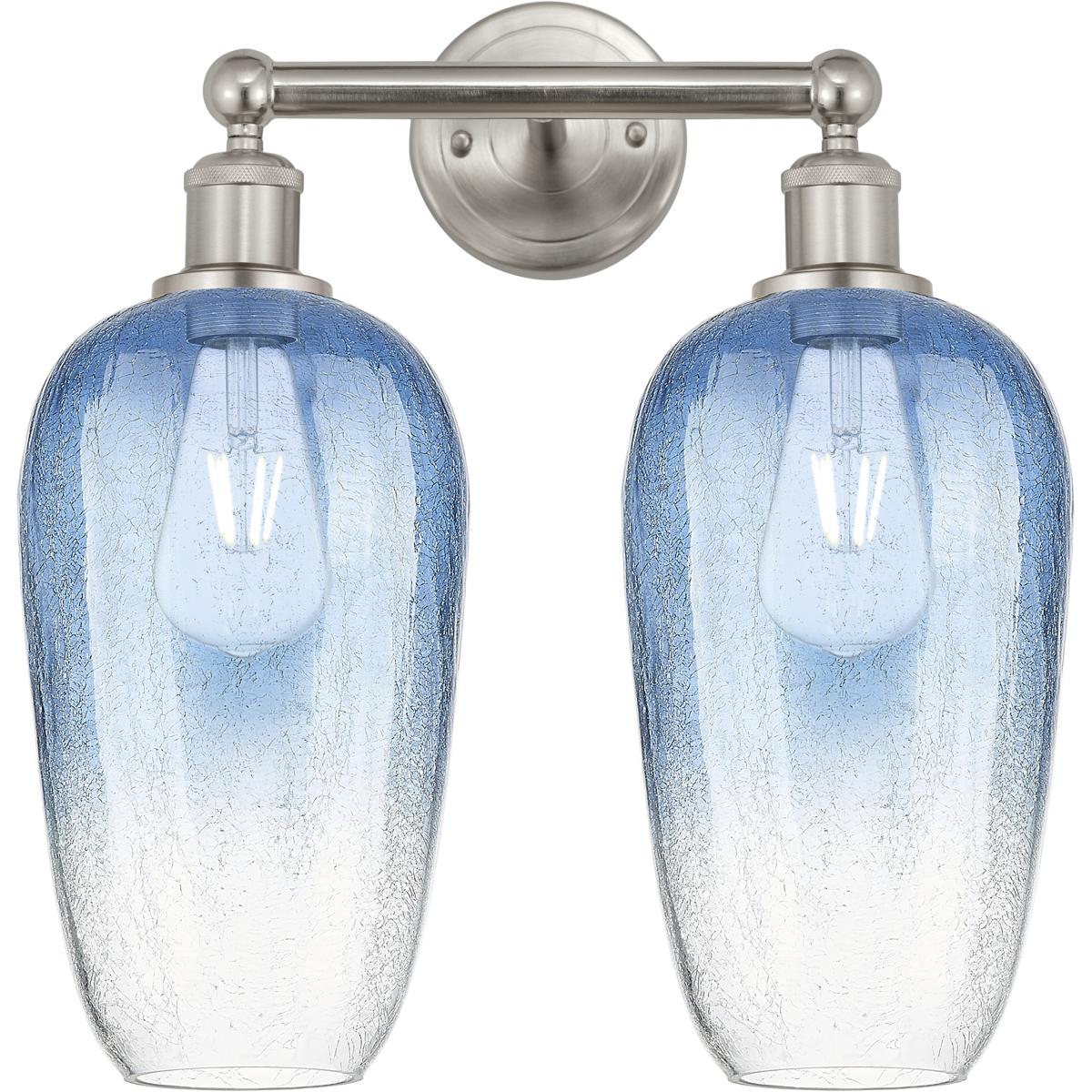 Innovations Lighting 616-2W-SN-G484-7SB Edison Brookhaven Flute 2 Light 16 inch Brushed Satin Nickel Bath Vanity Light Wall Light in Sapphire Blue Gla