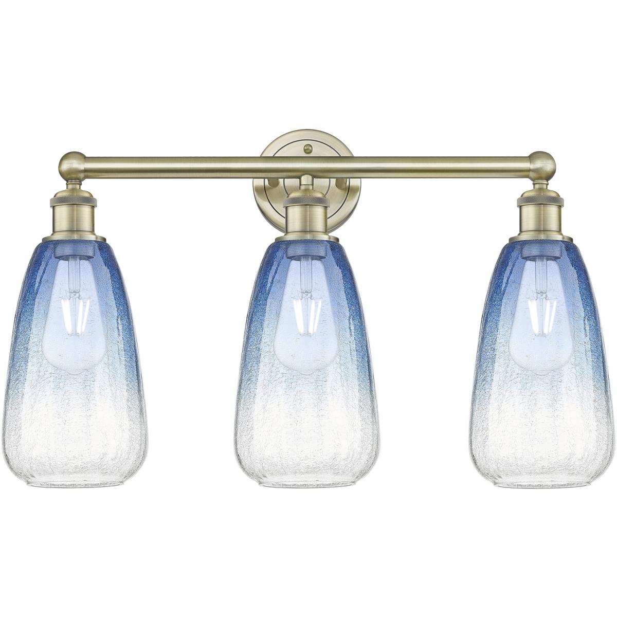 Innovations Lighting 616-3W-AB-G480-6SB Edison Brookhaven Almond 3 Light 24 inch Antique Brass Bath Vanity Light Wall Light in Sapphire Blue Glass