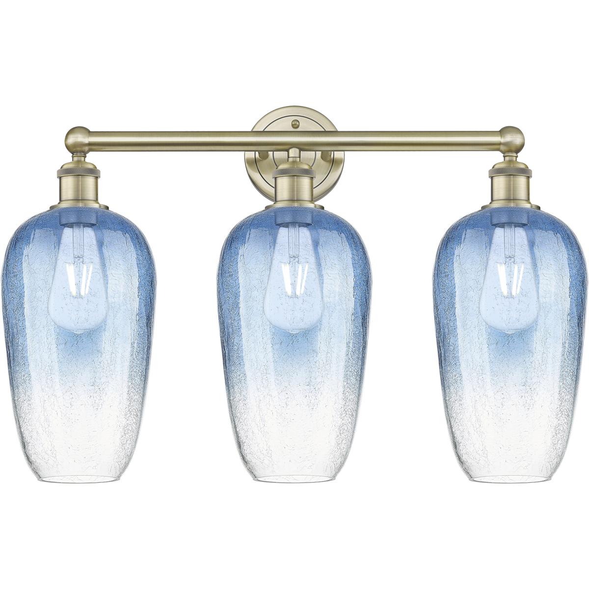 Innovations Lighting 616-3W-AB-G484-7SB Edison Brookhaven Flute 3 Light 25 inch Antique Brass Bath Vanity Light Wall Light in Sapphire Blue Glass