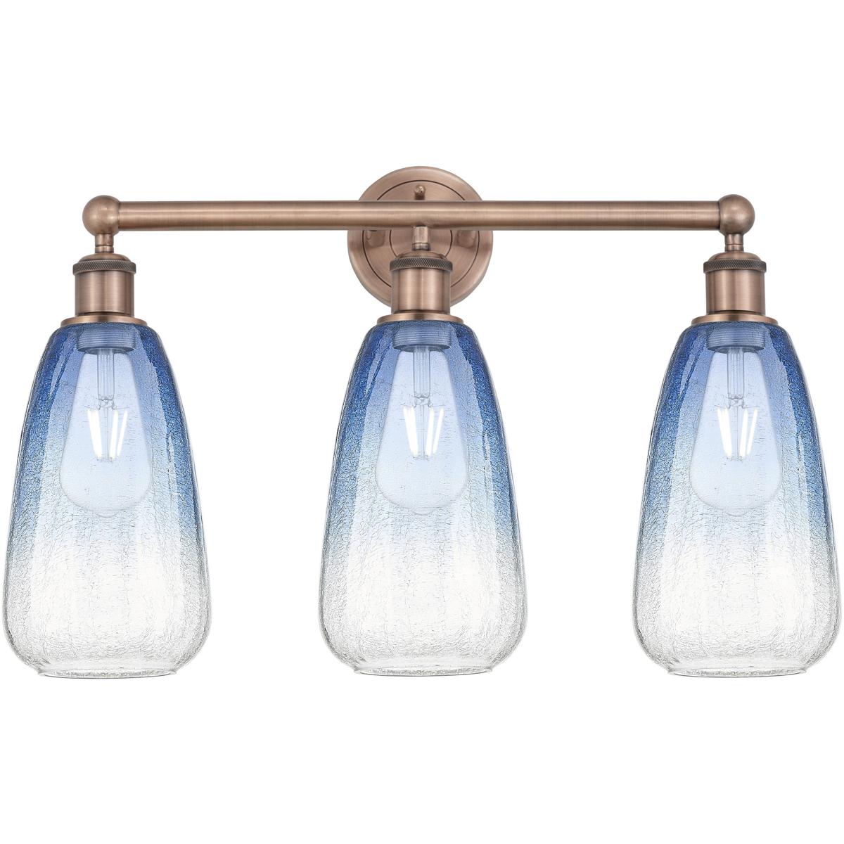 Innovations Lighting 616-3W-AC-G480-6SB Edison Brookhaven Almond 3 Light 24 inch Antique Copper Bath Vanity Light Wall Light in Sapphire Blue Glass
