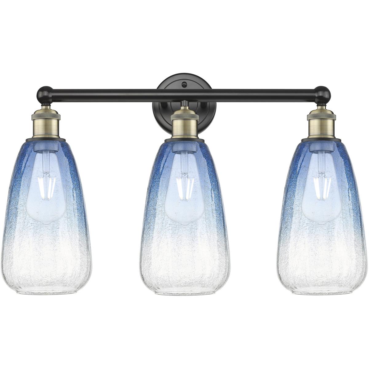 Innovations Lighting 616-3W-BAB-G480-6SB Edison Brookhaven Almond 3 Light 24 inch Black Antique Brass Bath Vanity Light Wall Light in Sapphire Blue Gl