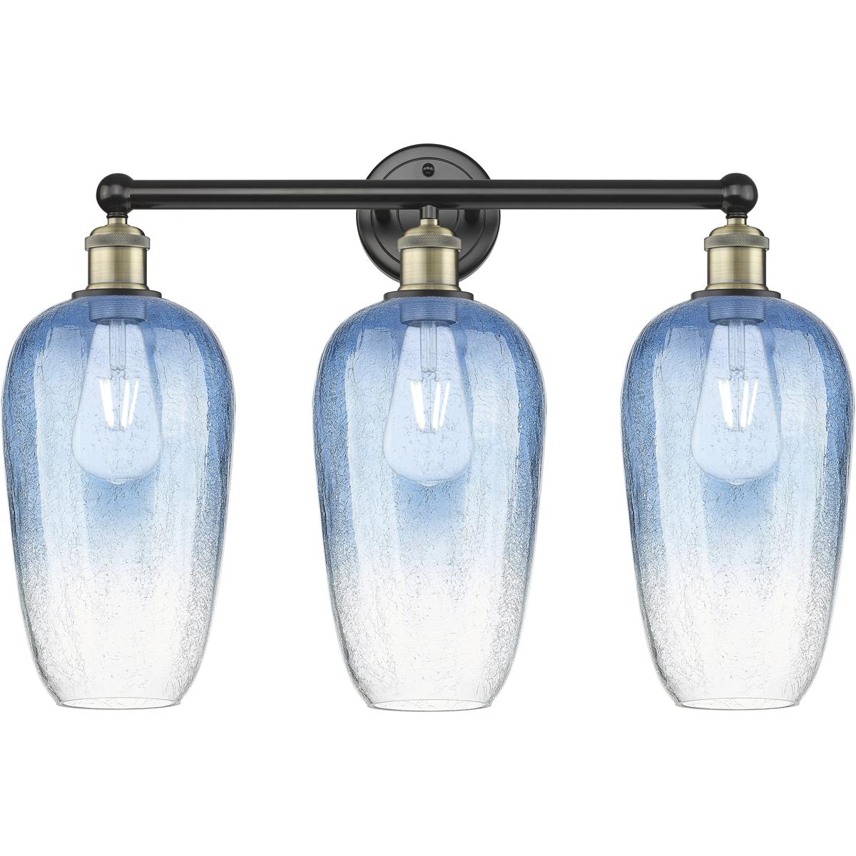 Innovations Lighting 616-3W-BAB-G484-7SB Edison Brookhaven Flute 3 Light 25 inch Black Antique Brass Bath Vanity Light Wall Light in Sapphire Blue Gla