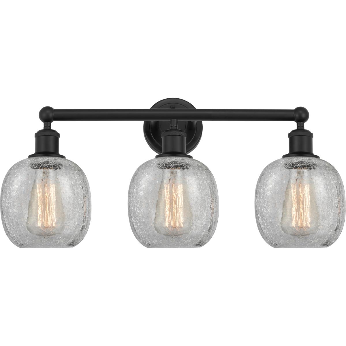 Innovations Lighting 616-3W-BK-G105 Edison Belfast 3 Light 24 inch Matte Black Bath Vanity Light Wall Light in Clear Crackle Glass
