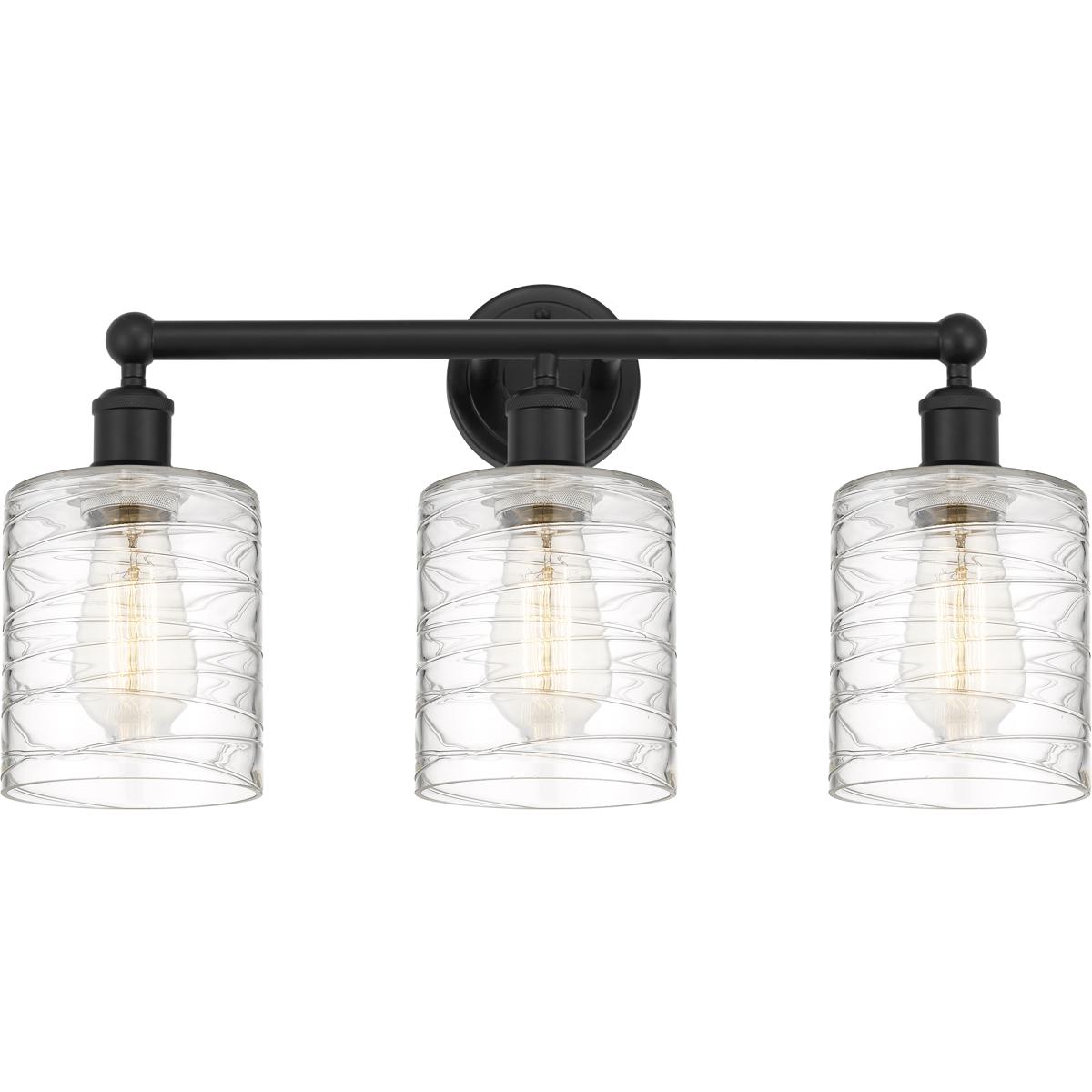 Innovations Lighting 616-3W-BK-G1113 Edison Cobbleskill 3 Light 23 inch Matte Black Bath Vanity Light Wall Light in Deco Swirl Glass