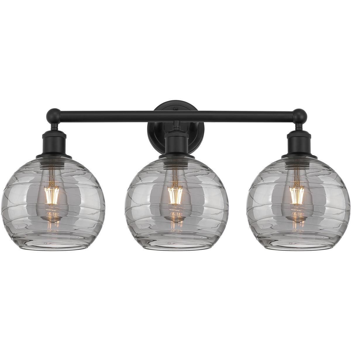 Innovations Lighting 616-3W-BK-G1213-8SM Edison Athens Deco Swirl 3 Light 26 inch Matte Black Bath Vanity Light Wall Light