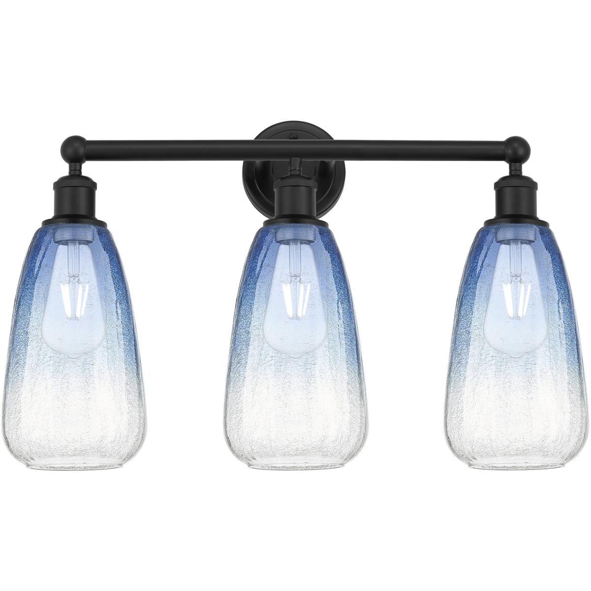 Innovations Lighting 616-3W-BK-G480-6SB Edison Brookhaven Almond 3 Light 24 inch Matte Black Bath Vanity Light Wall Light in Sapphire Blue Glass